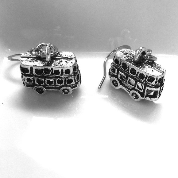 Miniature Bus London England Double Decker Bus Gift Charm Earrings - Picture 1 of 2